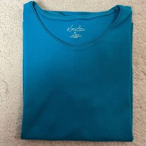 Kim Rogers Vibrant Turquoise Blue Petite Large Short Sleeve Top